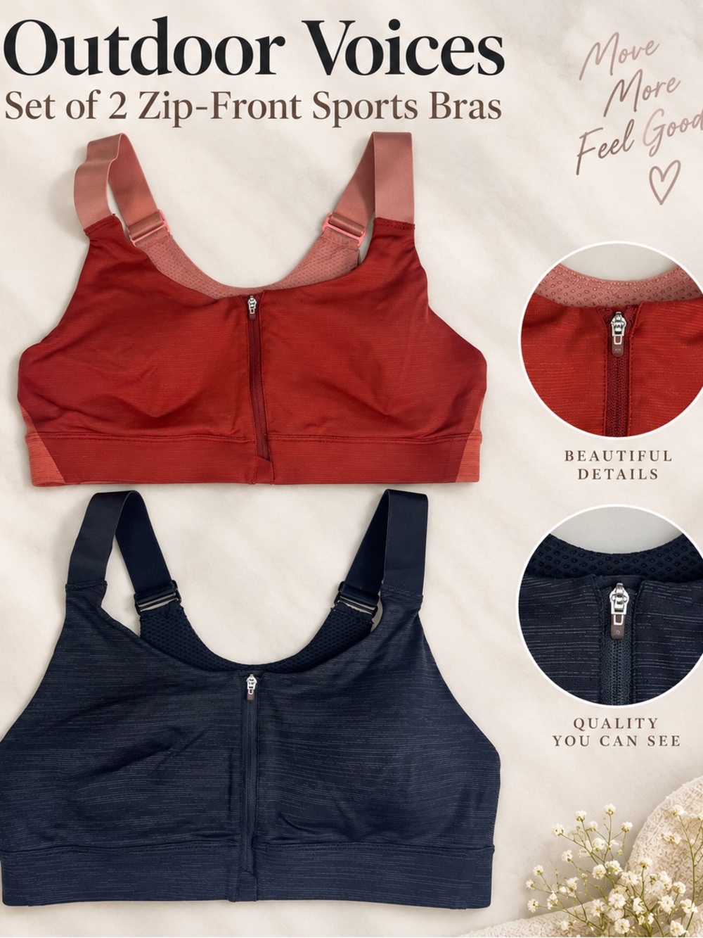 Outdoor Voices Powerhouse Sports Bras - set of 2! Size Medium Mustang & Baltic